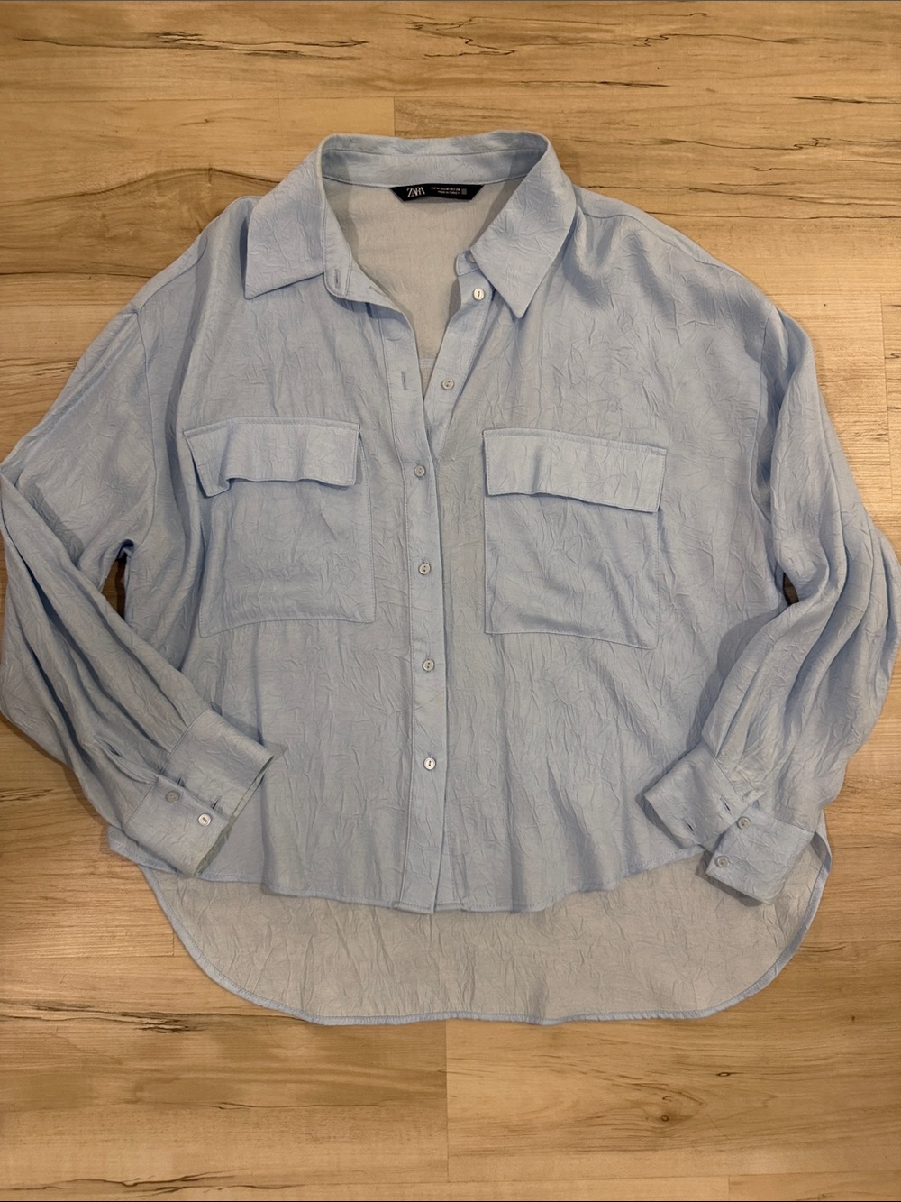 ZARA Pale Blue Textured Button-Down Shirt